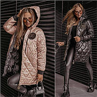 Жіночі демісезонні куртки 9366-мо Стильна стьобана жіноча подовжена куртка з капюшоном осінь-зима