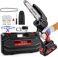 Бездротова бензопила Huini Mini Cordless 6 дюймів з великою літій-іонною батареєю, потужна електрична бензопила з 2 ланцюгами