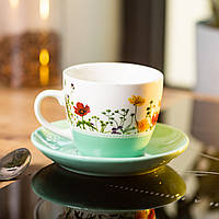 Чашка з блюдцем для чаю та кави керамічна 250 мл Зелена
