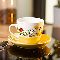 Чашка з блюдцем для чаю та кави керамічна 250 мл Жовта