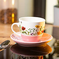 Чашка з блюдцем для чаю та кави керамічна 250 мл Рожева