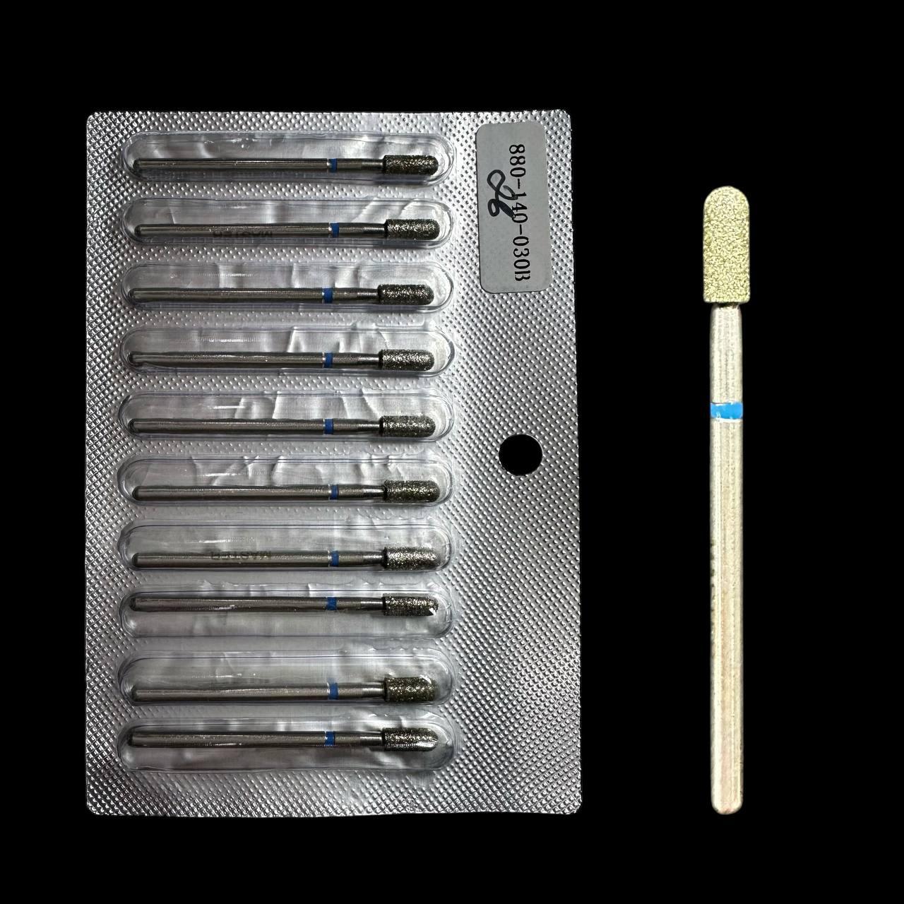 Фрези для манікюру алмазні 10 шт циліндр закруглений синя насічка (880-140-030B)