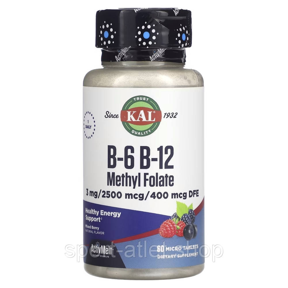 Вітаміни та мінерали KAL B-6 B-12 Methyl Folate, 60 микро таблеток