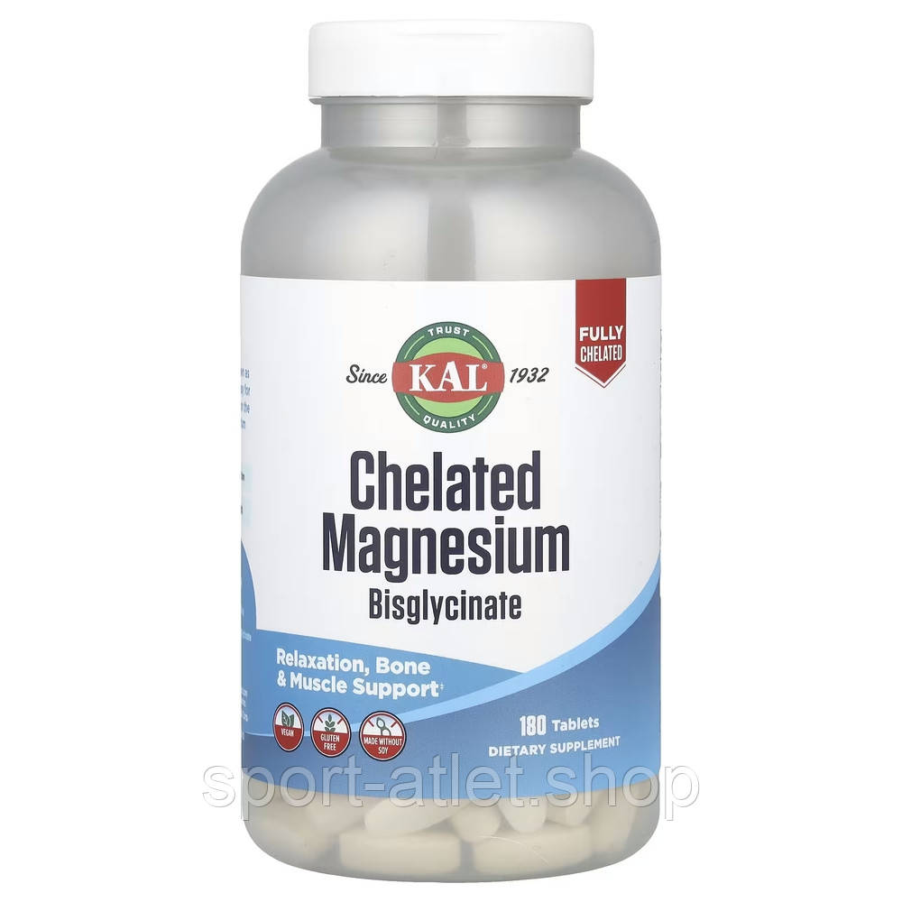 Вітаміни та мінерали KAL Chelated Magnesium Bisglycinate, 180 таблеток
