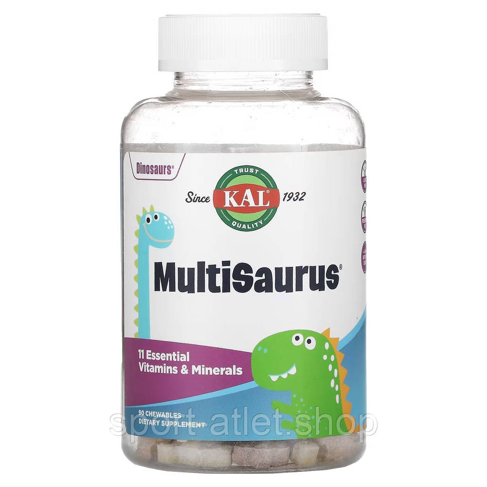 Вітаміни та мінерали KAL MultiSaurus, 90 жувальних таблеток Ягоди, виноград і апельсин
