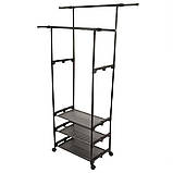 Вішалка — стійка для одягу з полицями пересувна чорна. Міцна та стійка. 2 ряда. 3 полиці. На колесах, фото 3