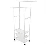 Вішалка — стійка для одягу з полицями пересувна чорна. Міцна та стійка. 2 ряда. 3 полиці. На колесах, фото 2