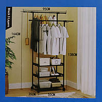 Вішалка — стійка для одягу з полицями пересувна чорна. Міцна та стійка. 2 ряда. 3 полиці. На колесах