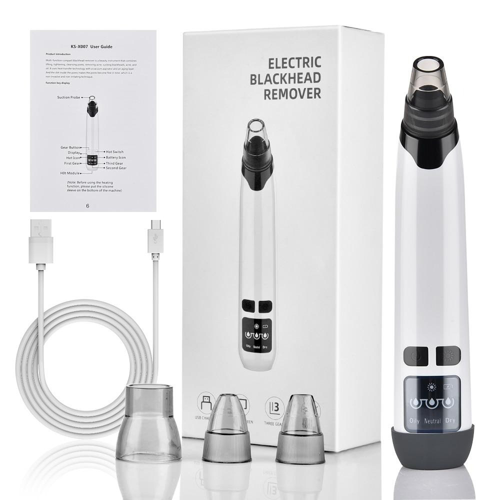Вакуумний прилад для очищення пор з підігрівом і акумулятором Blackhead Remover KS-X007 Білий