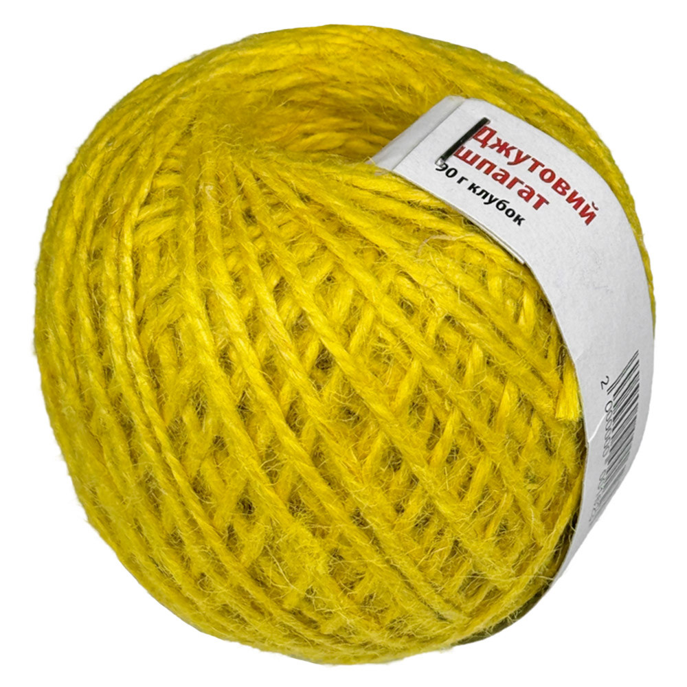 Шпагат джутовий в клубку жовтий 2мм х 80м 90г, фото 1