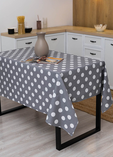 Скатертина 150х180 см водовідштовхувальна з тефлоновим просоченням Великий горошок (сіра)