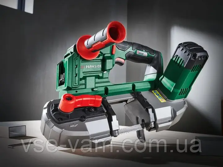 Німеччина.Акумуляторна стрічкова пила для металу Parkside PMBA 20 A1 (повний комплект), фото 1