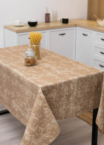 Скатертина 180х220 см водовідштовхувальна з тефлоновим просоченням Мармур пісочний