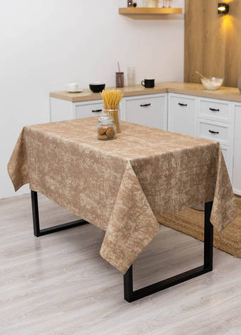 Скатертина 150х180 см водовідштовхувальна з тефлоновим просоченням Мармур пісочний, фото 1