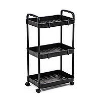 Етажерка мобільна триярусна універсальна пластикова чорна 41*25*72см SW-00002107