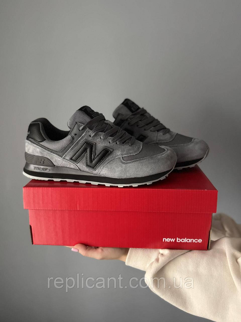Мужские кроссовки New Balance 574 Grey/black (сітка) кросівки New Balance