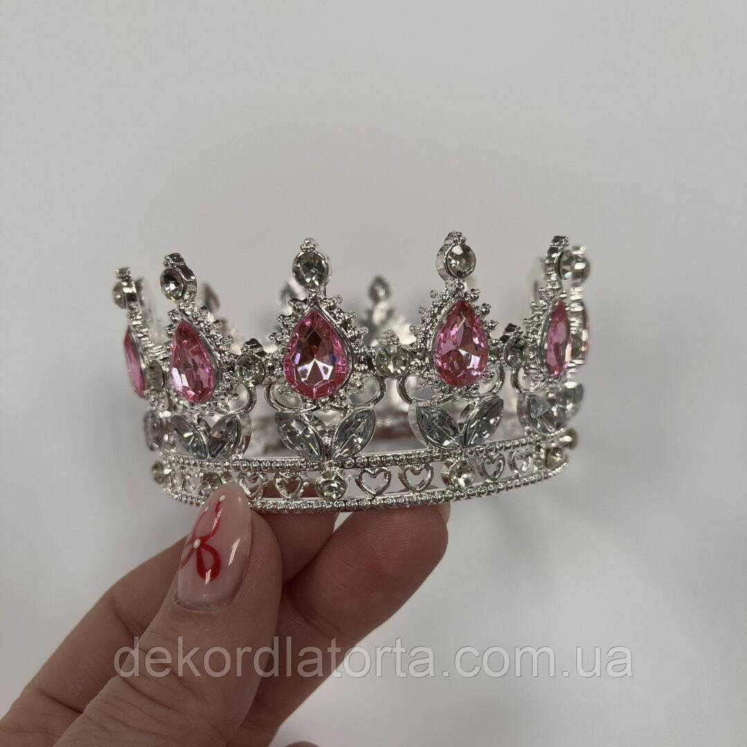 Корона  діадема з рожевими камінцями маленька