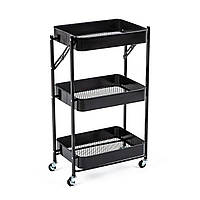 Етажерка мобільна триярусна універсальна з металу 46,5х29х77,5см Чорна SW-00002099