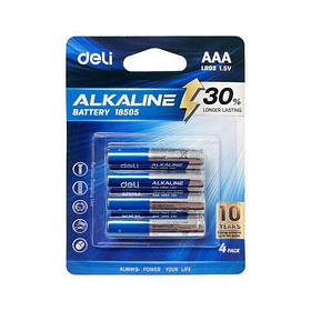 Батарейка Deli 18505 (LR03) AAA 4шт/уп блiст [tsi258144-TSI]