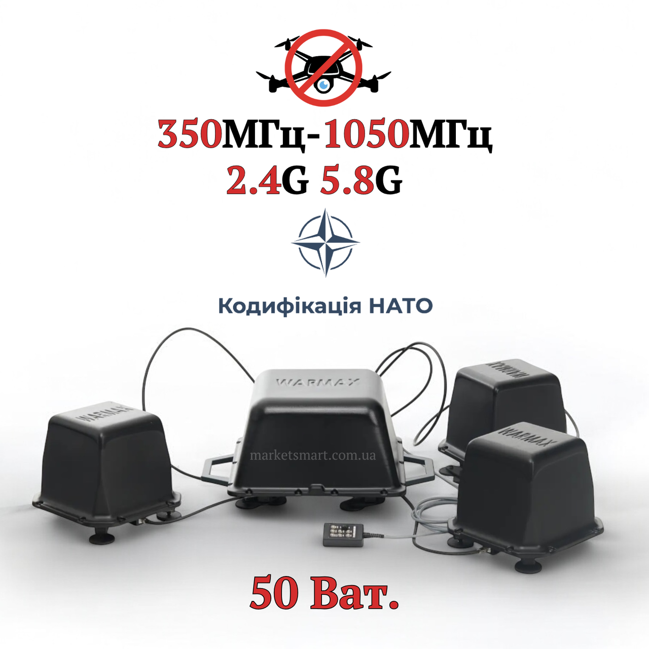 Кодифікований РЕБ SKY ARMOR 9*50W (350-1050 МГц, 2.4, 5.8 G) Купольний глушник проти FPV дронів на авто.