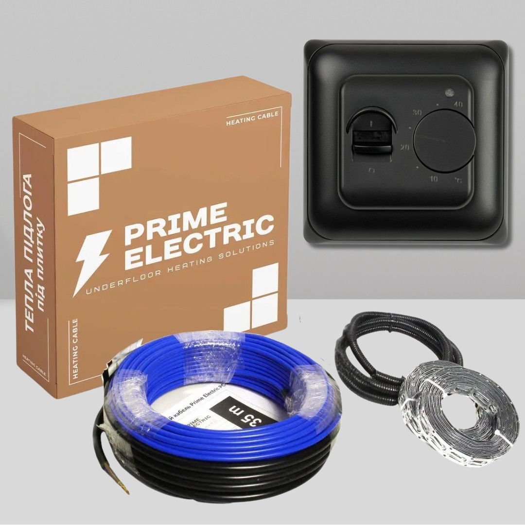Тепла підлога Prime Electric PC-20 нагрівальний кабель з Чорним механічним терморегулятором