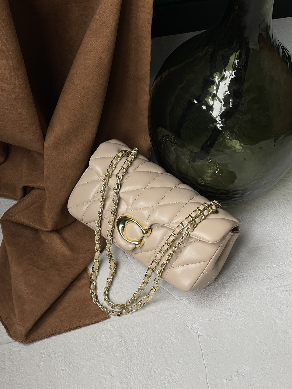 Жіноча сумка клатч Coach Butik бежевий Коуч на плече