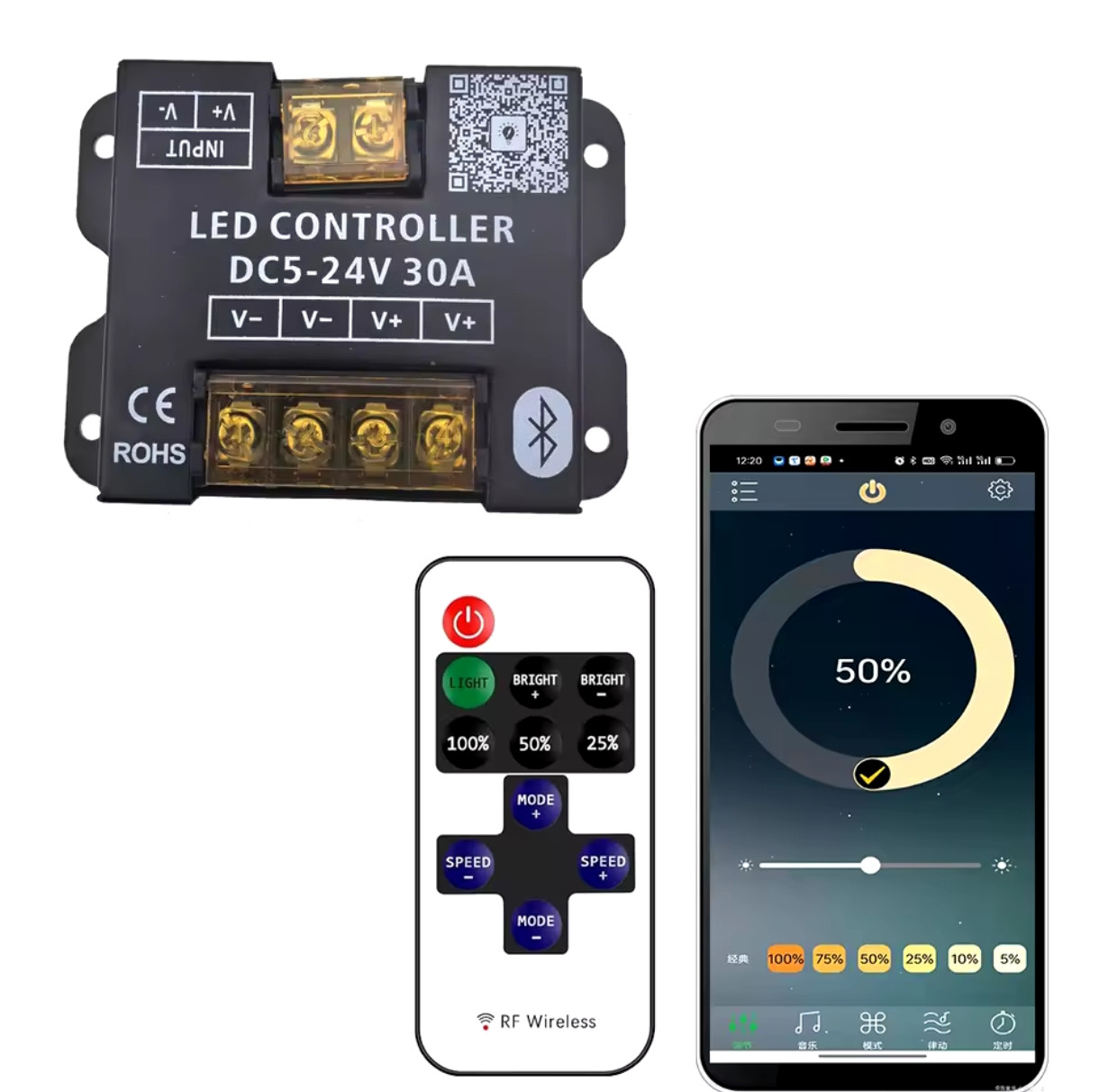Димер для світлодіодної стрічки, регулятор яскравості 5-24 В з Bluetooth, фото 1