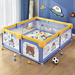 Дитячий манеж Lumpurini Tibaldo L синьо-жовтий з дверцятами на блискавці та кишенею для іграшок (B01150)