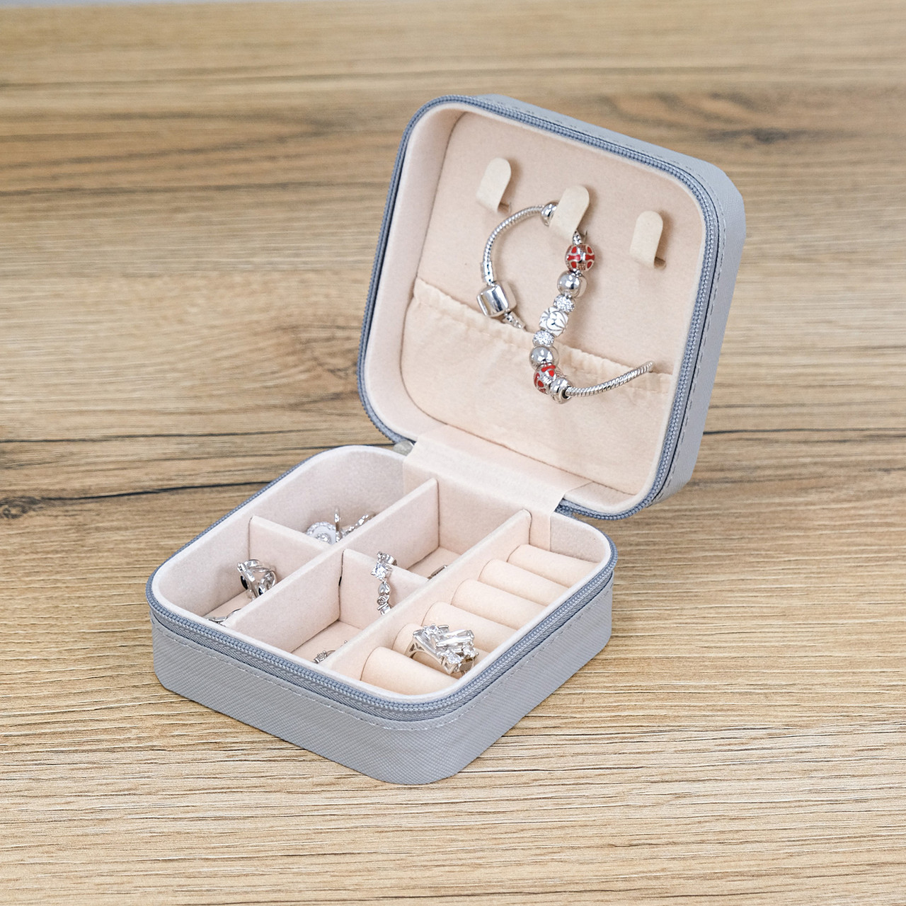 Скринька для прикрас мала, дорожня, екошкіра сіра 10*10*5 см Гранд Презент JZ-019-5