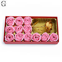 Розкішний подарунковий набір 13 в 1: 12 мильних троянд + золота троянда в преміальній упаковці