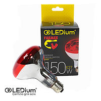 Інфрачервона лампа LEDium Fermer 150 Ватів R95 Е27 1000К дзеркальна з червоним склом-фільтром.