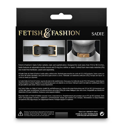 Нашийник із золотистою фурнітурою NS Novelties Fetish & Fashion, чорний, фото 3