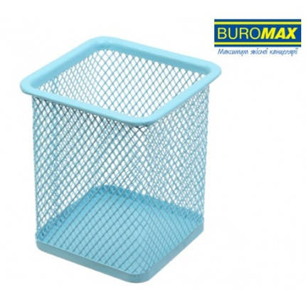 Стакан для ручок (органайзер) BUROMAX 6201-14 металевий квадратний PASTEL 80х80х97мм блакитний, фото 1