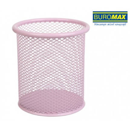 Стакан для ручок (органайзер) BUROMAX 6202-10 металевий круглий PASTEL 90х98 мм рожевий, фото 1