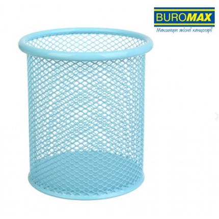 Стакан для ручок (органайзер) BUROMAX 6202-14 металевий круглий PASTEL 90х98 мм блакитний, фото 1