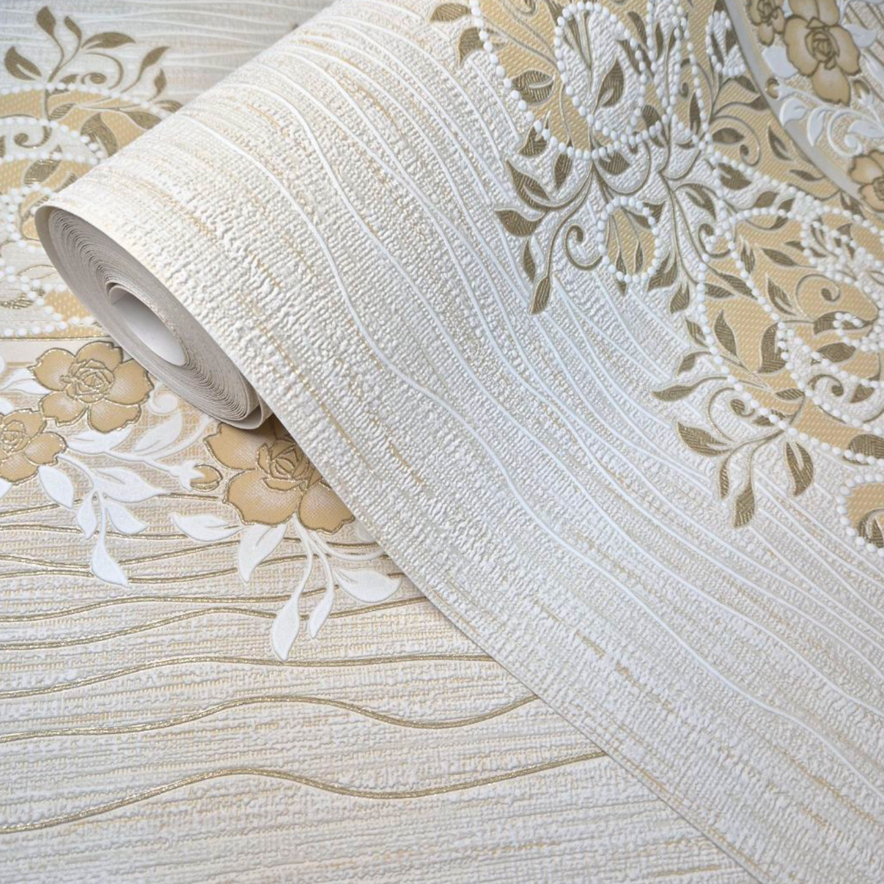 Шпалери вінілові 10.05×0.53 м Слов’янські шпалери 5763-05, бежеві без підбору в спальню, вітальню, коридор, зал, фото 1