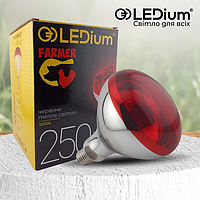 Інфрачервона лампа LEDium Fermer 250 Ватів R95 Е27 1000К дзеркальна з червоним склом-фільтром.