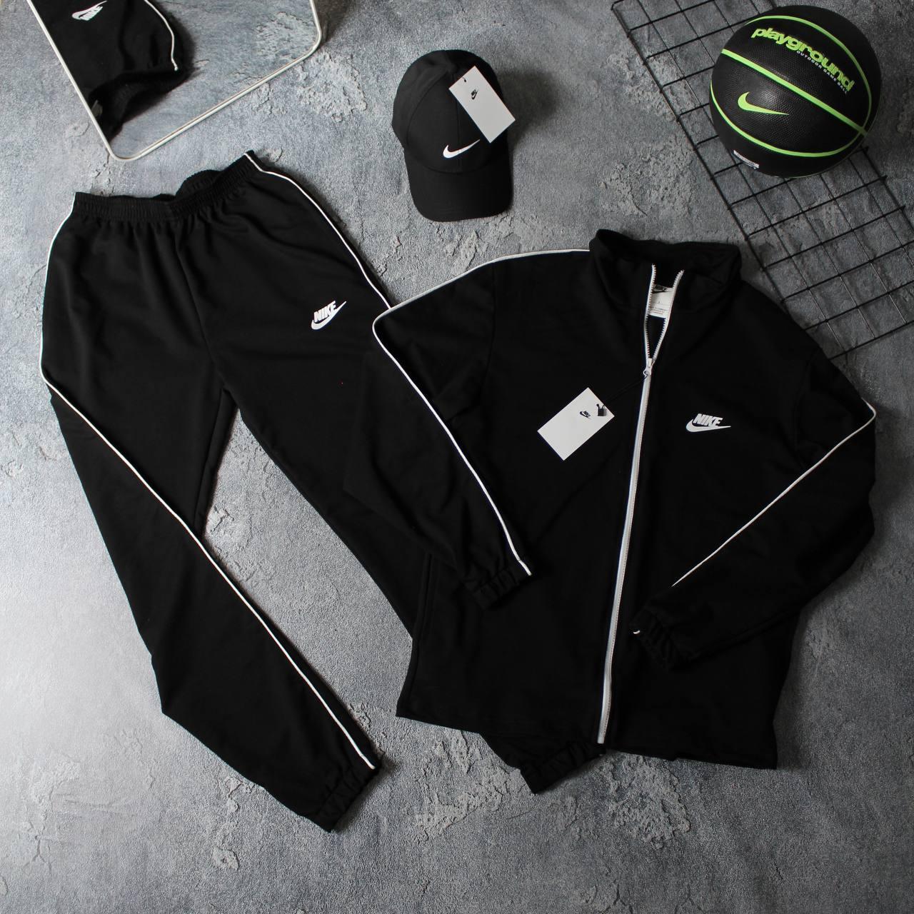 Спортивний костюм чоловічий Nike осінній весняний олімпійка штани з лампасами найк чорний