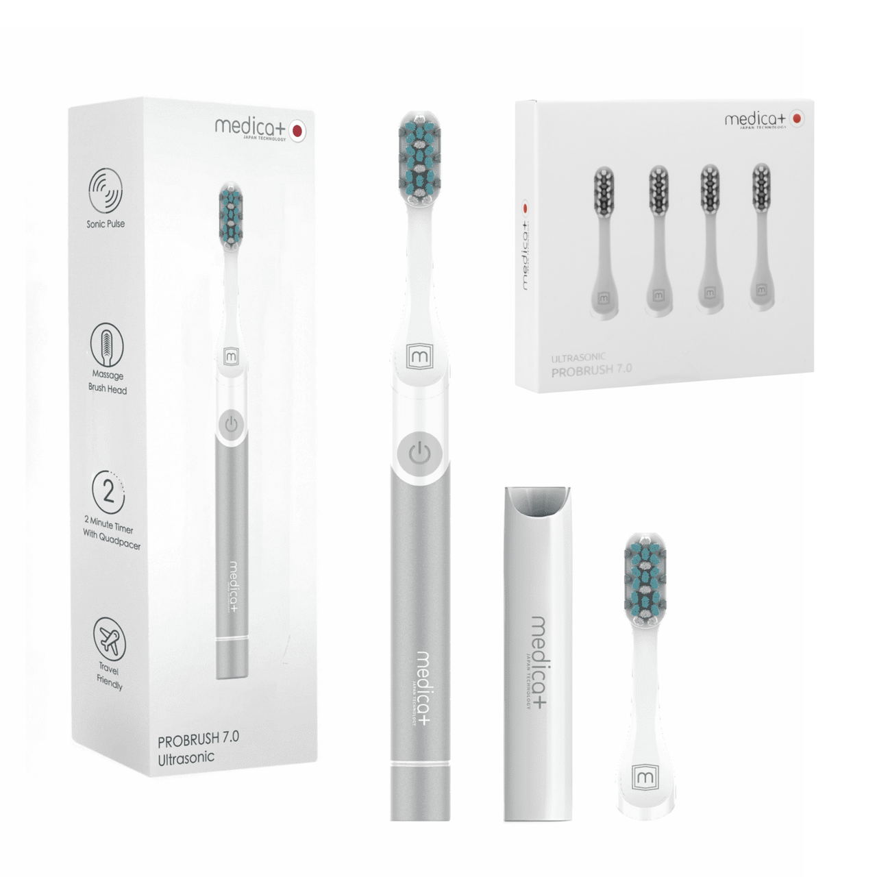 Звукова зубна щітка Medica+ ProBrush 7.0 Compact Silver + Насадки (4 шт.)