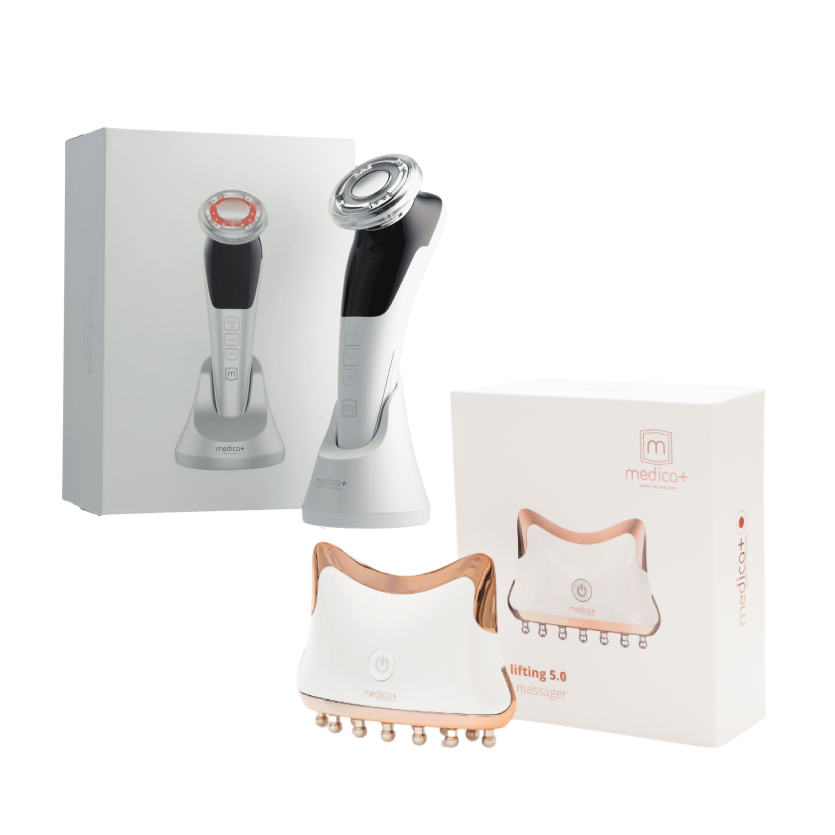 Набір мікрострумового RF Lifting масажеру для обличчя Skin Lifting 7.0 White + Мікрострумовий ліфтинг Medica+