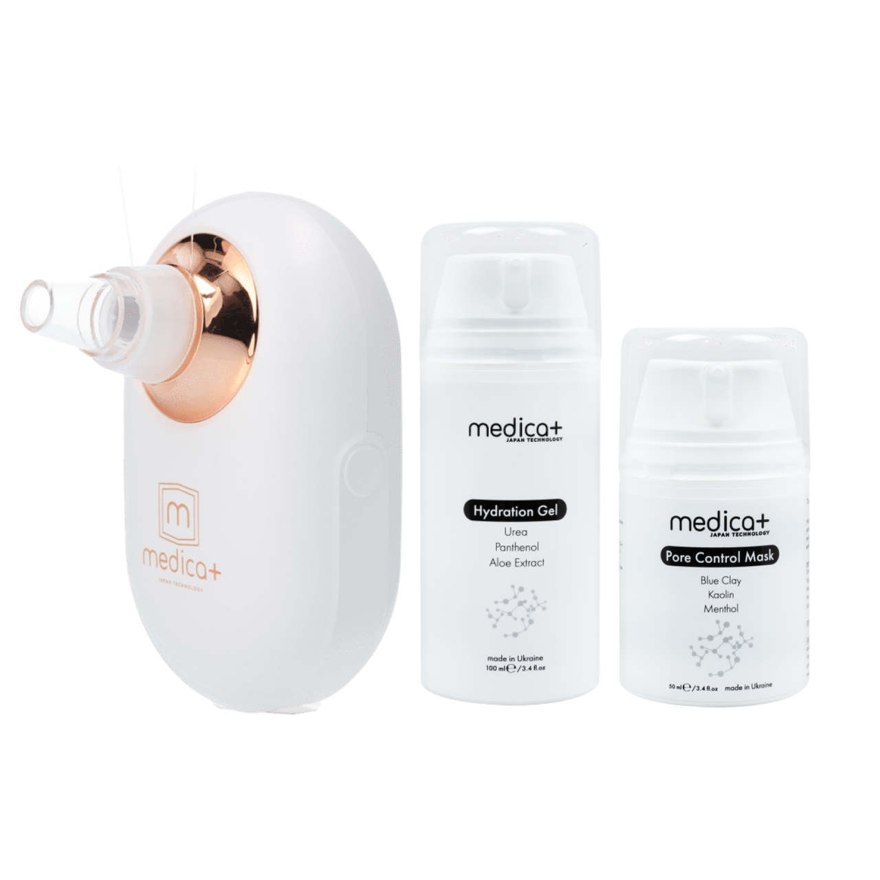 Набір Вакуумний очищувач шкіри та пор SKINCLEANER 7.0 + Гідратуючий гель Hydration Gel + Порозвужувальна маска