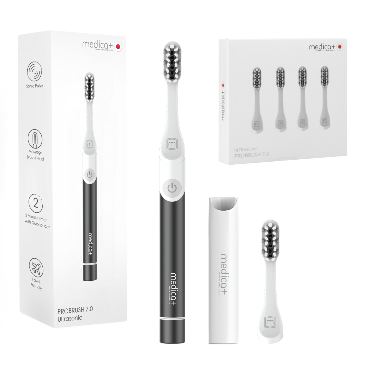 Звукова зубна щітка Medica+ ProBrush 7.0 Compact Black + Насадки (4 шт.)