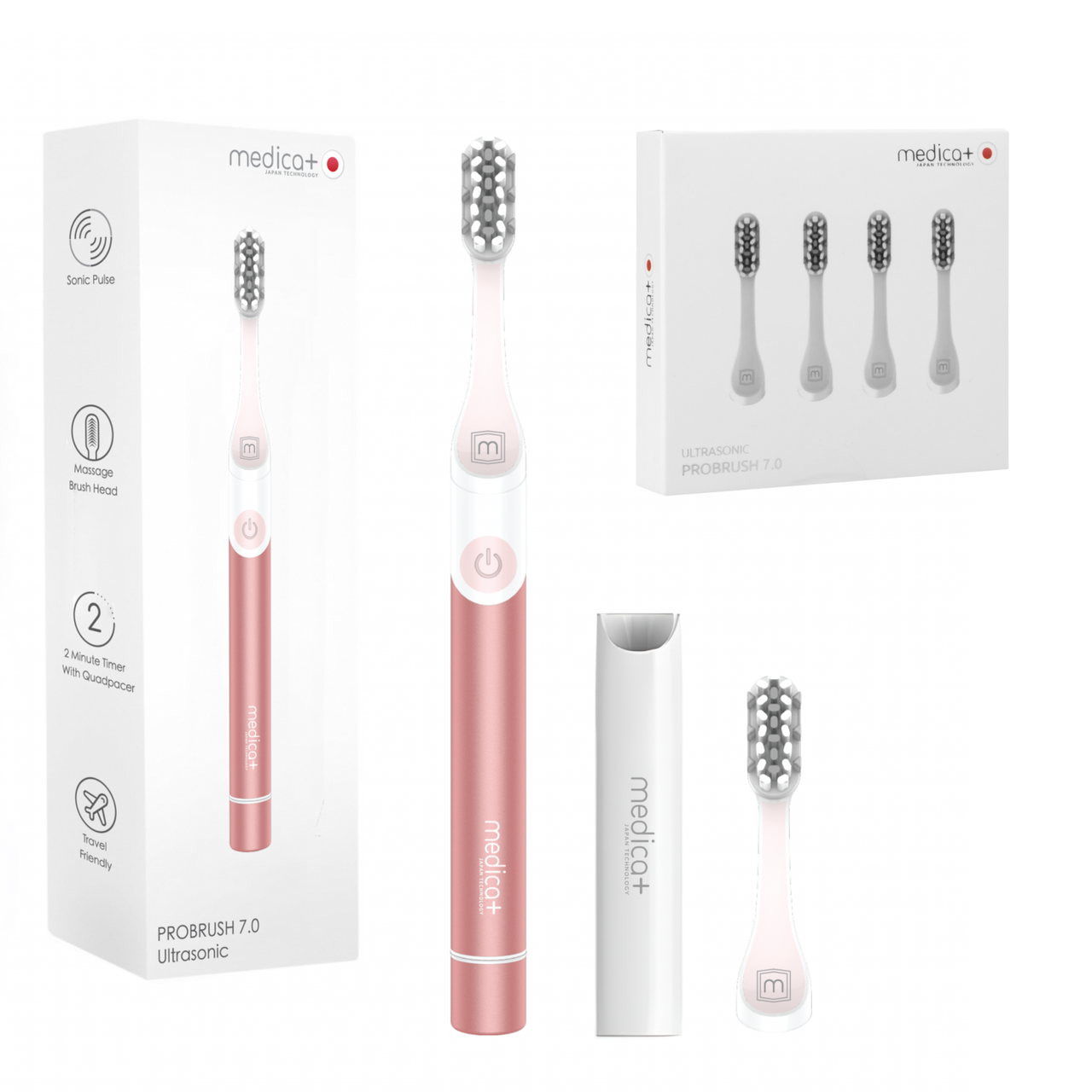 Звукова зубна щітка Medica+ ProBrush 7.0 Compact Pink + Насадки (4 шт.)
