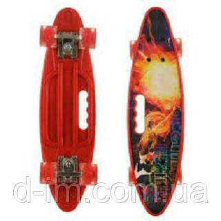 Скейт Пенніборд (Penny Board) з колесами, що світяться, і ручкою Вогонь