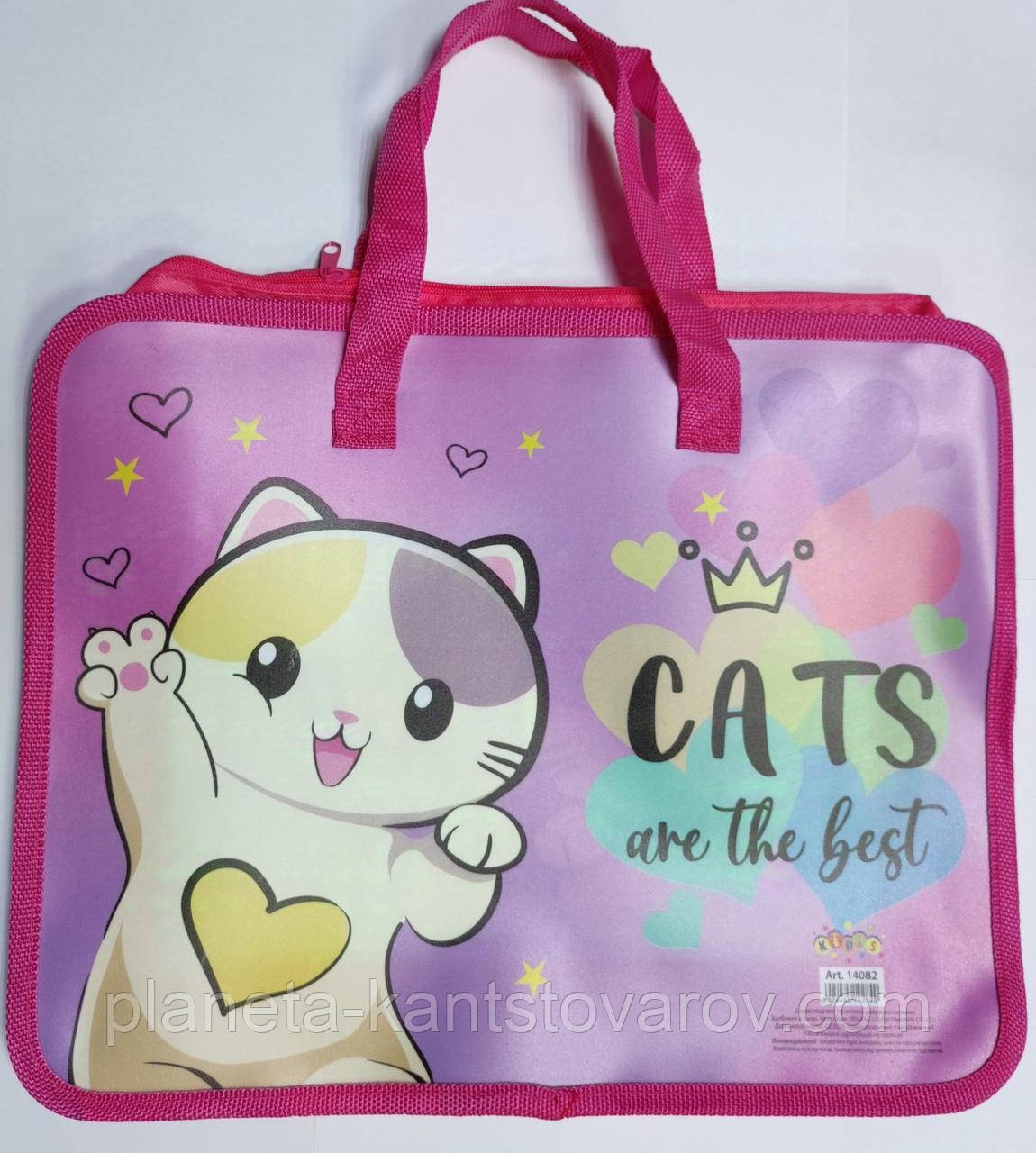Папка-портф с ткан. ручк №14082 Cats are the best (25,5*32*8,5) 12уп