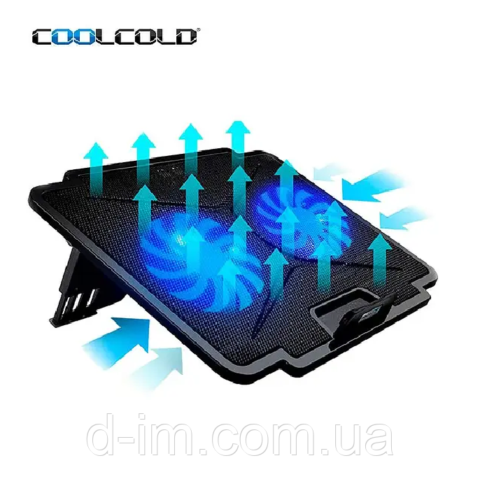 Тонкий кулер-підставка для ноутбука Coolcold 15,6 дюймів, подвійний світлодіодний вентилятор K24