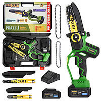 Аккумуляторная цепная пила Procraft PKA32Li 1 акб 4А/ч, Cадовая мини пила 2 шины/цепа 15/20см, Гарантия 3 года