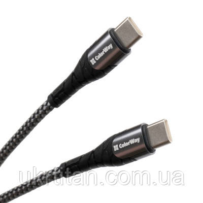 Оригінал! Дата кабель USB-C to USB-C 2.0m PD Fast Charging 65W 3A grey ColorWay (CW-CBPDCC039-GR) - Вища Якість!, фото 1