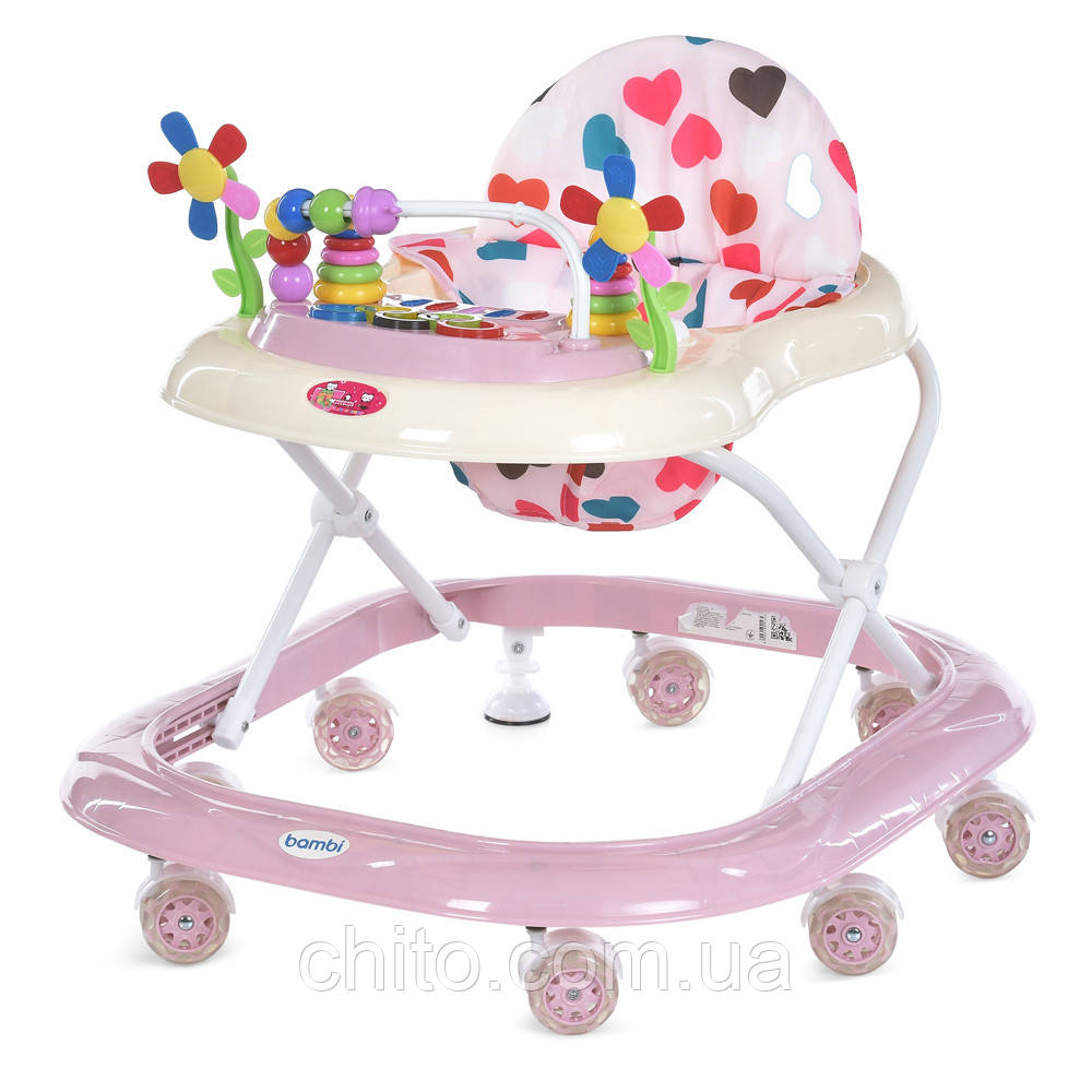 Ходунки дитячі «Bambi» M 3619 soft pink Силиконові колеса, фото 1