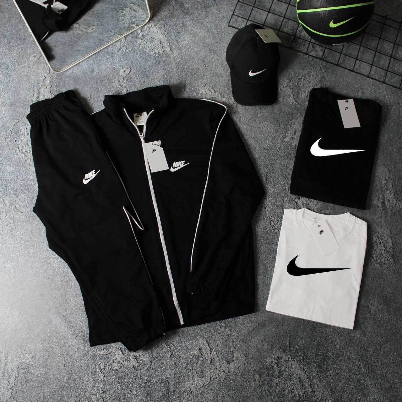 Спортивний костюм чоловічий Nike зіппер штани футболка кепка весняний осінній літній найк чорний